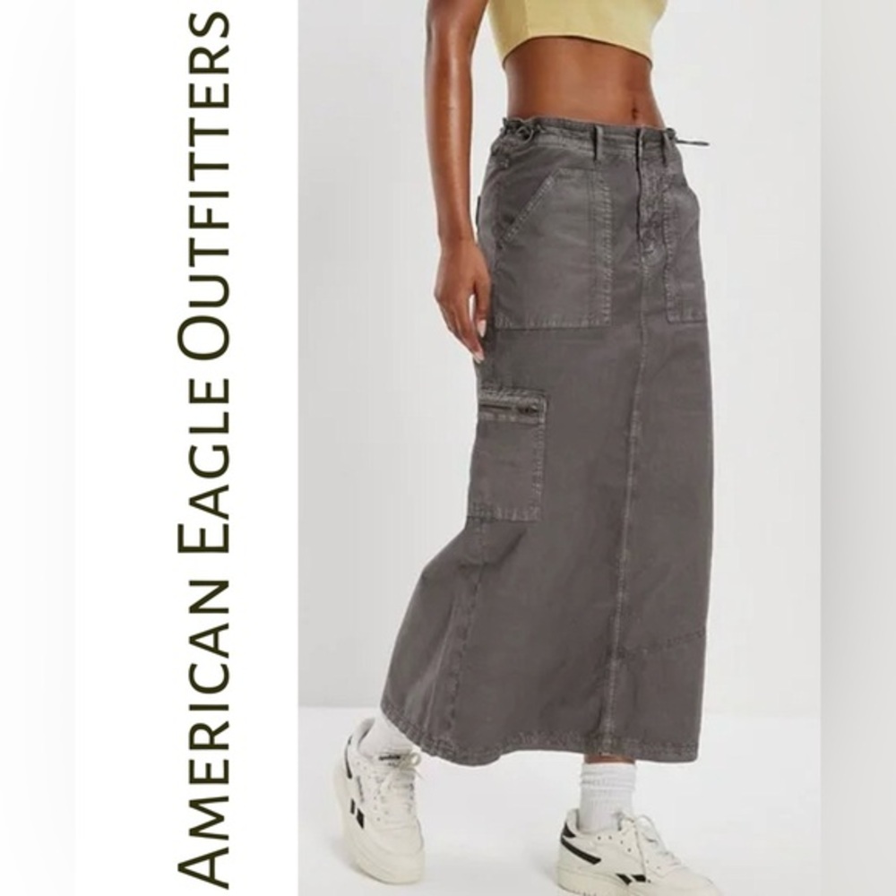 American Eagle Outfitters Gray Maxi Cargo Skirt